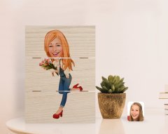 Kişiye Özel Kadın Karikatürlü Otantik Masaüstü Ahşap Palet Çerçeve-13