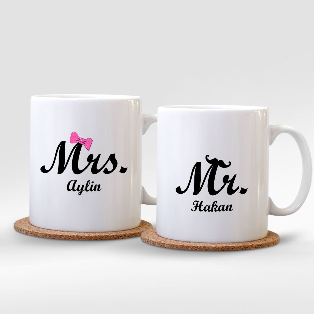 Kişiye Özel İkili Mr. & Mrs. Beyaz Kupa Bardak - 001