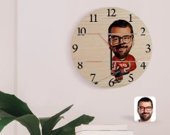 Kişiye Özel Erkek Hokeyci Karikatürlü Otantik Ahşap Palet Saat-1