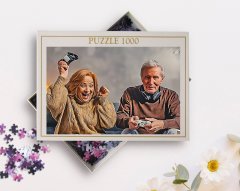 Kişiye Özel Tam Boy Büyükanne ve Büyükbaba Karikatürlü 1000 Parça Profesyonel Puzzle-1