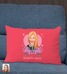 BK Gift Kişiye Özel Anneler Günü Karikatürlü Premium Kumaş Kırmızı Dikdörtgen Kırlent Yastık, Anneler Günü Hediyesi, Ev Dekorasyonu-2