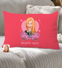 BK Gift Kişiye Özel Anneler Günü Karikatürlü Premium Kumaş Kırmızı Dikdörtgen Kırlent Yastık, Anneler Günü Hediyesi, Ev Dekorasyonu-2