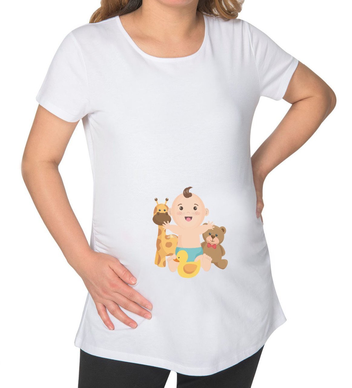 BK Gift Erkek Bebek Tasarımlı Beyaz Hamile Tişört-3