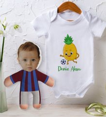 BK Kids Kişiye Özel Fotoğraflı Bebek Yastık ve Bebek Body Zıbın Hediye Seti - Model 5.3