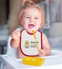 BK Kids Kişiye Özel Annesinin Minik Kuşu Tasarımlı Kırmızı Bebek Mama Önlüğü-1