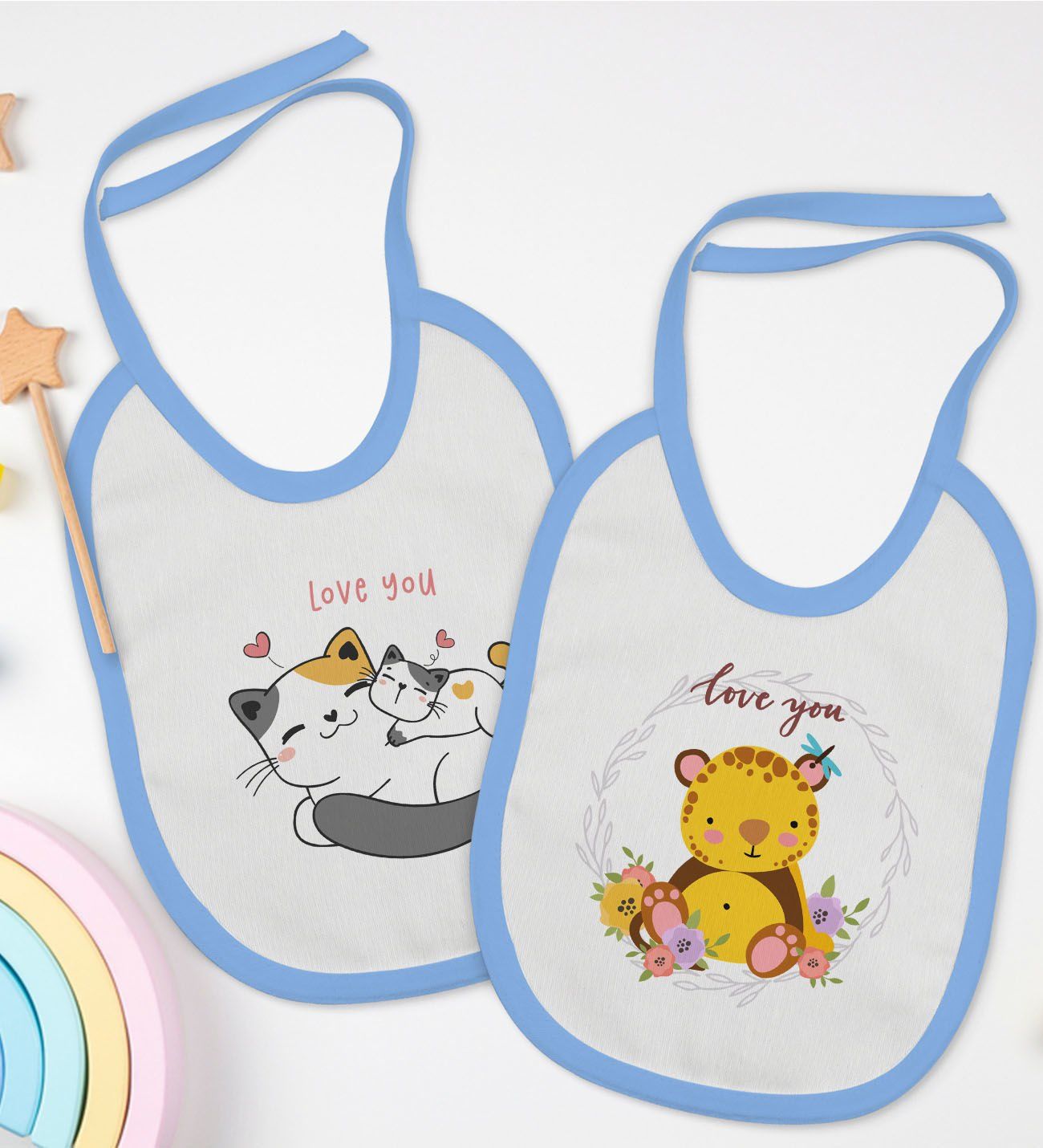BK Kids I Love You Tasarımlı 2’li Mavi Mama Önlüğü-1