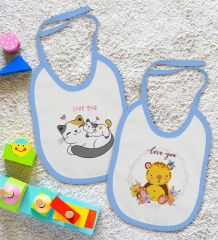 BK Kids I Love You Tasarımlı 2’li Mavi Mama Önlüğü-1