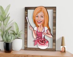 BK Gift Kişiye Özel Kadın Aşçı Karikatürlü 3D Ahşap Tablo, Sevgiliye Hediye, Arkadaşa Hediye, Yıl Dönümü Hediyesi, Doğum Günü Hediyesi-1