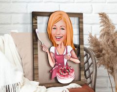 BK Gift Kişiye Özel Kadın Aşçı Karikatürlü 3D Ahşap Tablo, Sevgiliye Hediye, Arkadaşa Hediye, Yıl Dönümü Hediyesi, Doğum Günü Hediyesi-1