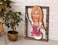 BK Gift Kişiye Özel Kadın Aşçı Karikatürlü 3D Ahşap Tablo, Sevgiliye Hediye, Arkadaşa Hediye, Yıl Dönümü Hediyesi, Doğum Günü Hediyesi-1