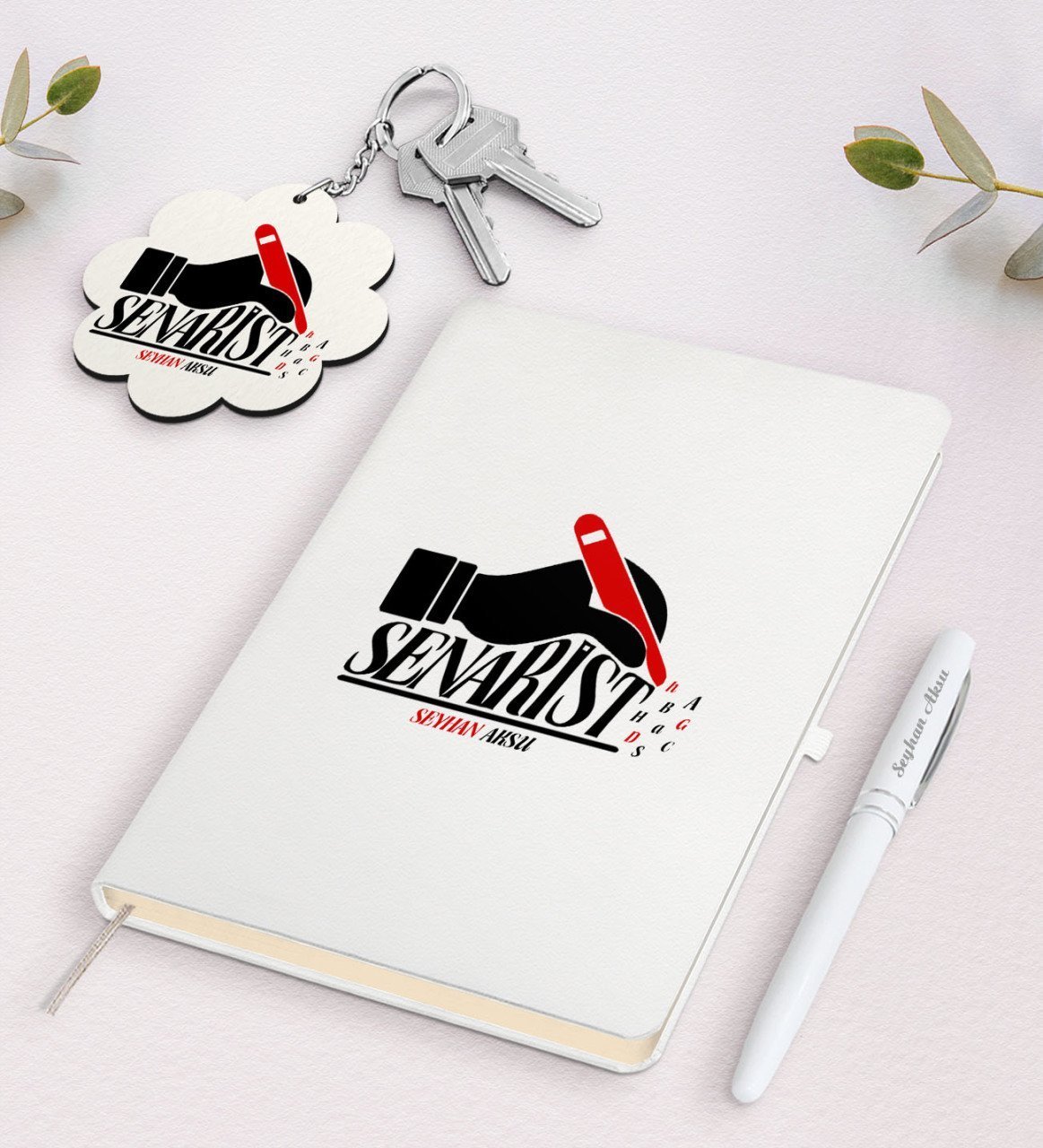 Kişiye Özel Senarist Beyaz Defter Kalem ve Anahtarlık Hediye Seti-1