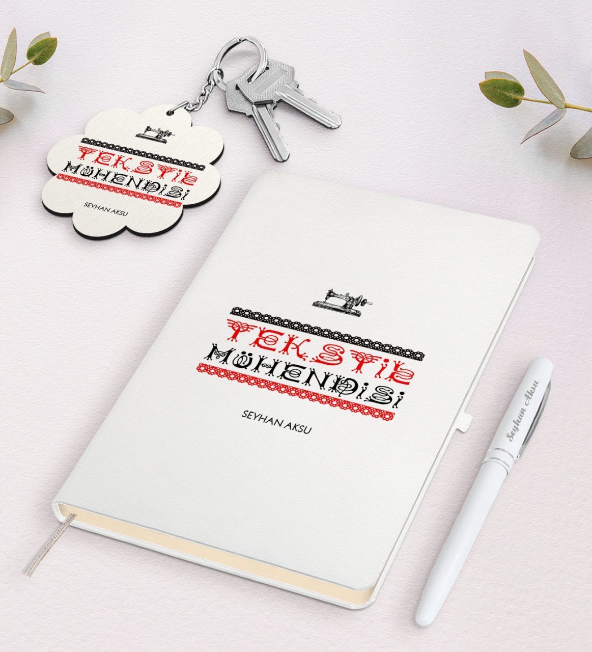 Kişiye Özel Tekstil Mühendisi Beyaz Defter Kalem Ve Anahtarlık Hediye Seti-4