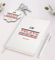 Kişiye Özel Tekstil Mühendisi Beyaz Defter Kalem Ve Anahtarlık Hediye Seti-4