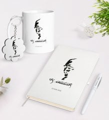 Kişiye Özel Atatürk Temalı Kupa Anahtarlık Beyaz Defter Kalem Hediye Seti-22
