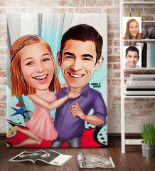 Kişiye Özel Sevgililer Karikatür Kanvas Tablo (70 x 100 cm.) 3