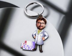 BK Gift Kişiye Özel Eczacı Karikatürlü Ahşap Anahtarlık-3 Sevgiliye Hediye, Arkadaşa Hediye, Doğum Günü Hediyesi
