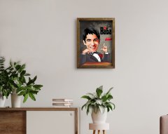 Kişiye Özel Godfather Baba Karikatürlü Doğal Masif Ahşap Çerçeveli Tablo-7