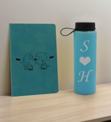 BK Gift Sevgiliye Özel İsimli Turkuaz Defter ve Cam Matara Hediye Seti-8, Sevgiliye Hediye, Sevgililer Günü, Yeni İş Hediyesi