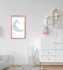 BK Home Sevimli Ay Tasarımlı Dekoratif Pembe Ahşap Çerçeveli Çocuk Odası Tablo-2
