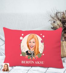 BK Gift Kişiye Özel Anneler Günü Karikatürlü Premium Kumaş Kırmızı Dikdörtgen Kırlent Yastık, Anneler Günü Hediyesi, Ev Dekorasyonu-1