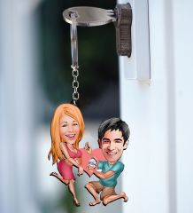 BK Gift Kişiye Özel Sevgililer Karikatürlü 2’li Ahşap Anahtarlık Seti-19
