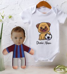 BK Kids Kişiye Özel Fotoğraflı Bebek Yastık ve Bebek Body Zıbın Hediye Seti - Model 5.2
