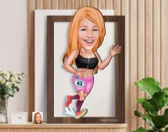 BK Gift Kişiye Özel Kadın Koşucu Karikatürlü 3D Ahşap Tablo-2, Sevgiliye Hediye, Arkadaşa Hediye, Doğum Günü Hediyesi