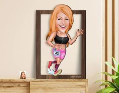BK Gift Kişiye Özel Kadın Koşucu Karikatürlü 3D Ahşap Tablo-2, Sevgiliye Hediye, Arkadaşa Hediye, Doğum Günü Hediyesi