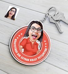 Kişiye Özel Bayan Kolay Yetişmiyor Karikatürlü Ahşap Anahtarlık-3