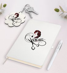 Kişiye Özel Saç Stilisti Beyaz Defter Kalem ve Anahtarlık Hediye Seti-4