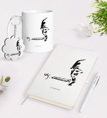 Kişiye Özel Atatürk Temalı Kupa Anahtarlık Beyaz Defter Kalem Hediye Seti-21