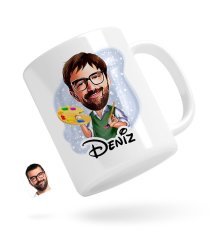 Kişiye Özel Erkek Ressam Karikatürlü Beyaz Kupa Bardak-1