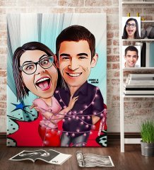 Kişiye Özel Sevgililer Karikatür Kanvas Tablo (70 x 100 cm.) 2