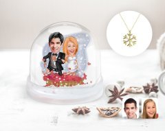 Kişiye Özel Evleniyoruz Karikatürlü Kar Küresi ve Kar Tanesi Kolye-10
