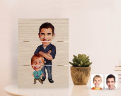 Kişiye Özel Baba Oğul Karikatürlü Otantik Masaüstü Ahşap Palet Çerçeve-2
