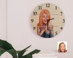 Kişiye Özel Kadın Karikatürlü Otantik Ahşap Palet Saat-103