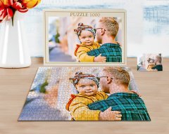 Kişiye Özel Tam Boy Baba ve Kız Karikatürlü 1000 Parça Profesyonel Puzzle-1
