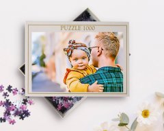 Kişiye Özel Tam Boy Baba ve Kız Karikatürlü 1000 Parça Profesyonel Puzzle-1