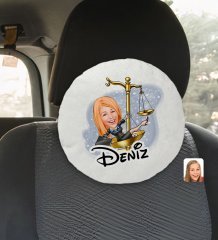 Kişiye Özel İsimli Kadın Avukat Karikatürlü Yuvarlak Araç Koltuk Yastığı-4