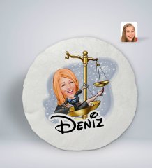 Kişiye Özel İsimli Kadın Avukat Karikatürlü Yuvarlak Araç Koltuk Yastığı-4