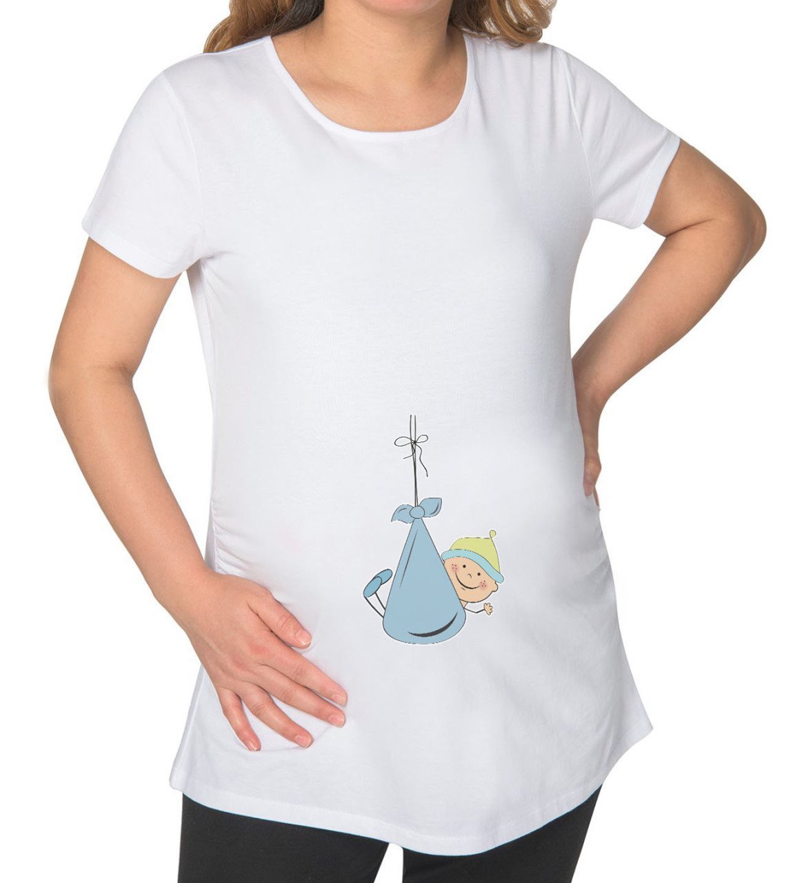BK Gift Erkek Bebek Ayak İzi Tasarımlı Beyaz Hamile Tişört-2