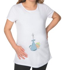 BK Gift Erkek Bebek Ayak İzi Tasarımlı Beyaz Hamile Tişört-2