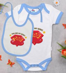 BK Kids My Hero Dad Tasarımlı Mavi Bebek Body Zıbın ve Mama Önlüğü Hediye Seti-1