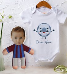 BK Kids Kişiye Özel Fotoğraflı Bebek Yastık ve Bebek Body Zıbın Hediye Seti - Model 5.1