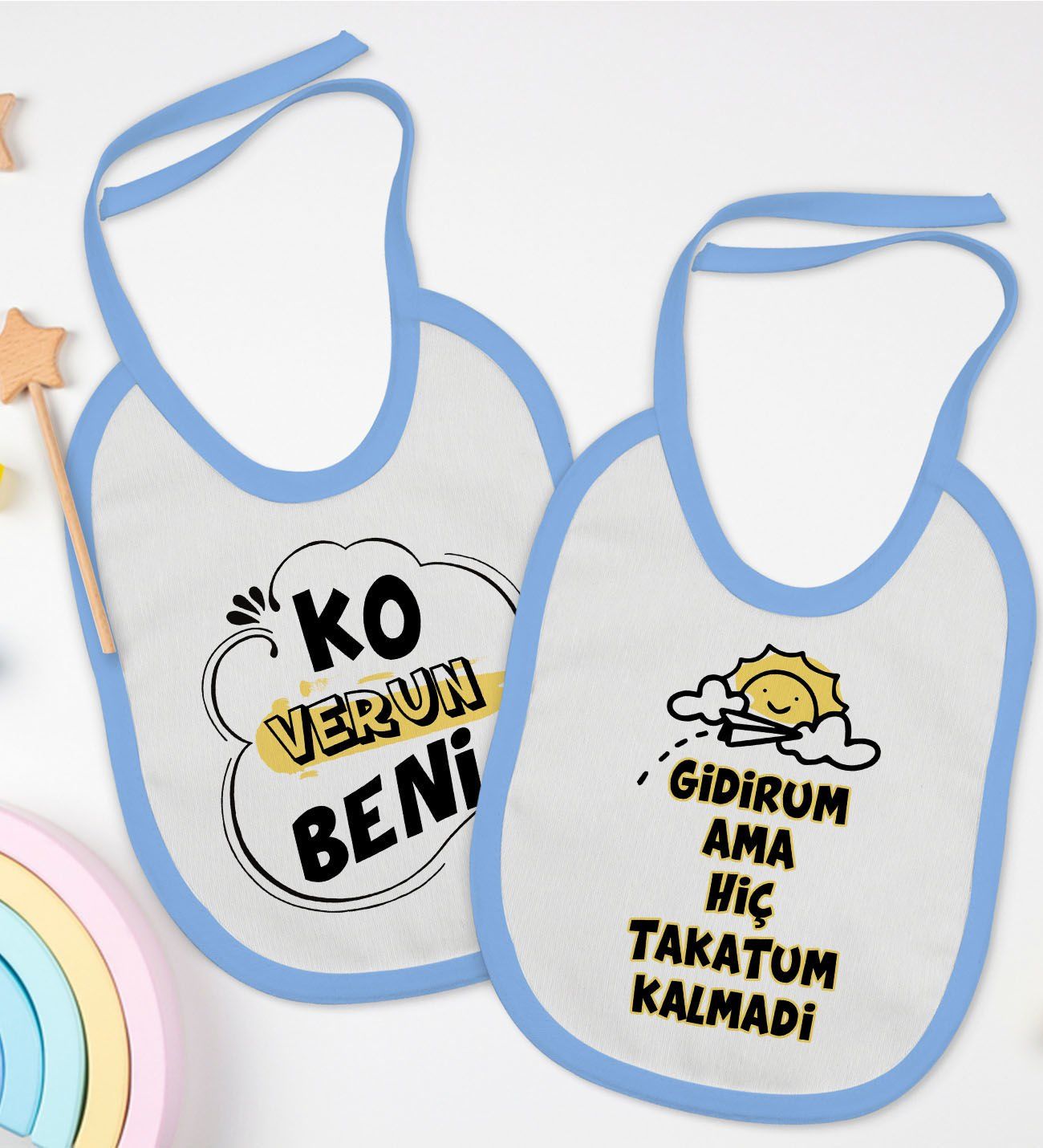 BK Kids Ko Verun Beni ve Takatum Kalmadi Tasarımlı 2’li Mavi Mama Önlüğü-1