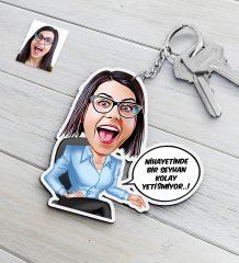 Kişiye Özel Bayan Kolay Yetişmiyor Karikatürlü Ahşap Anahtarlık-2