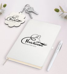Kişiye Özel Saç Stilisti Beyaz Defter Kalem ve Anahtarlık Hediye Seti-3