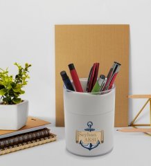 BK Gift Kişiye Özel Çapa Tasarımlı Beyaz Defter Kalem ve Kalemlik Hediye Seti - Model 3