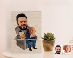 Kişiye Özel Baba Oğul Karikatürlü Otantik Masaüstü Ahşap Palet Çerçeve-1