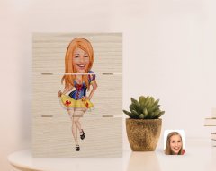 Kişiye Özel Kadın Karikatürlü Otantik Masaüstü Ahşap Palet Çerçeve